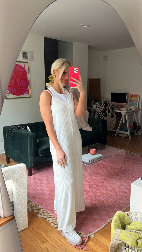 Everyday Ease Ribbed Jumpsuit// White